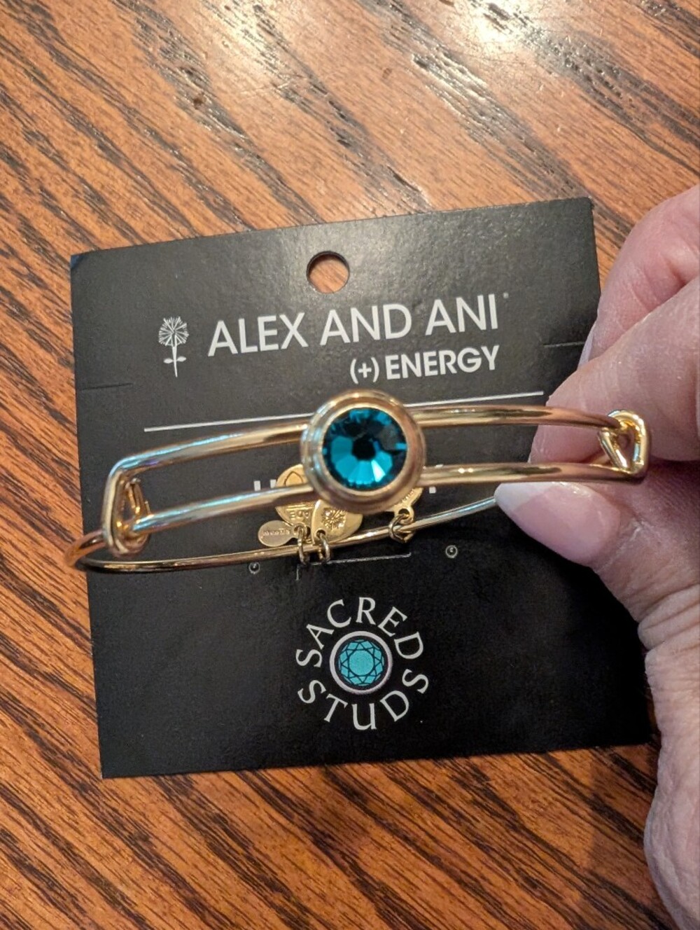 Alex and Ani Sacred Studs Harmony Gold Bangle with Teal Crystal NIB